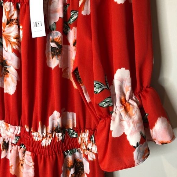 Misa Los Angeles Darla Poppy Floral Mini Dress Vacation Trip Tropical Poppy Red - Picture 3 of 13